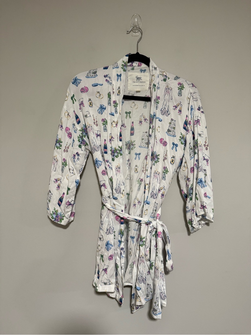 Printfresh x Anthropologie Big Day Bliss Short Robe Small/Medium Wedding Bride